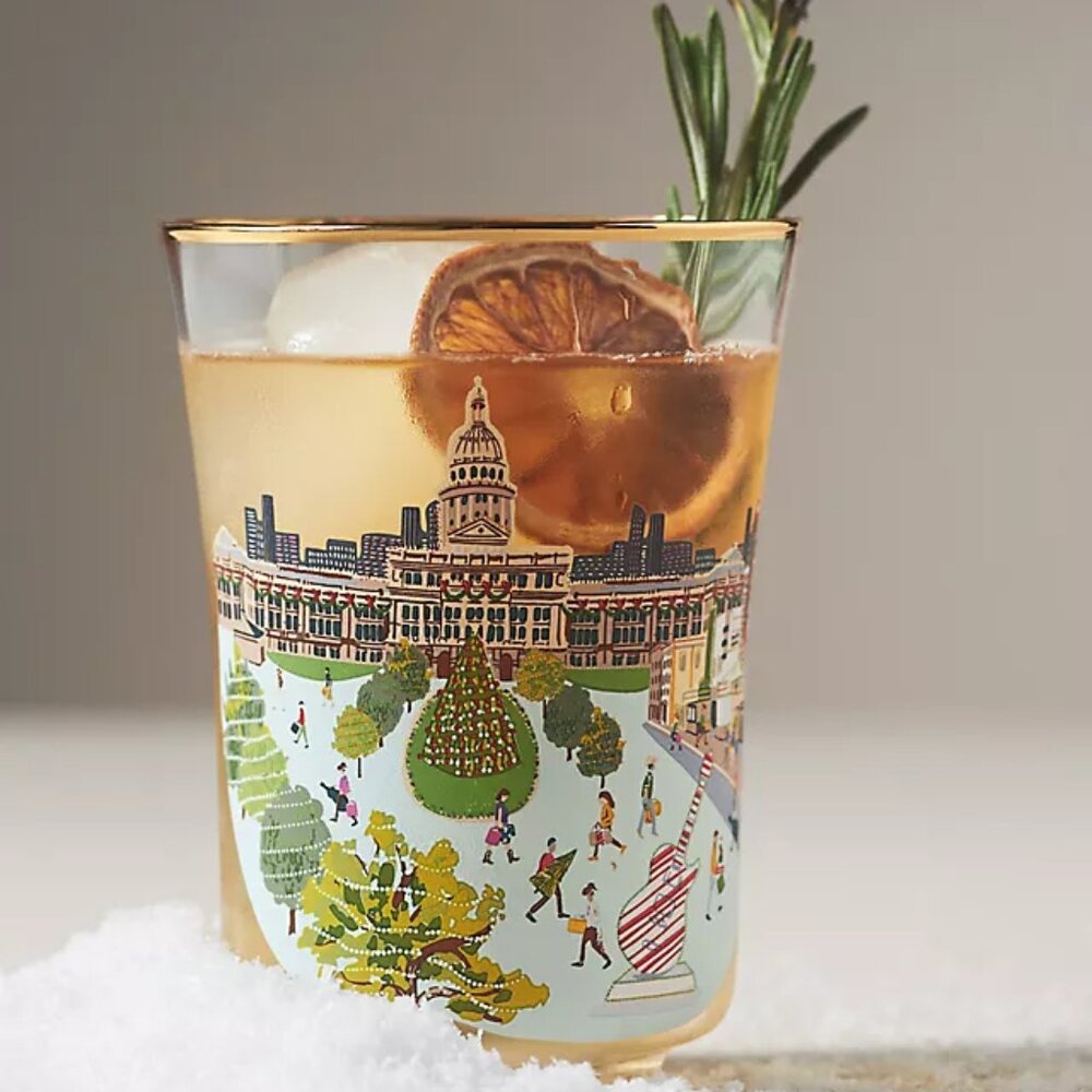 Anthropologie Holiday In The City Juice Glass AUSTIN 15 Oz. New
